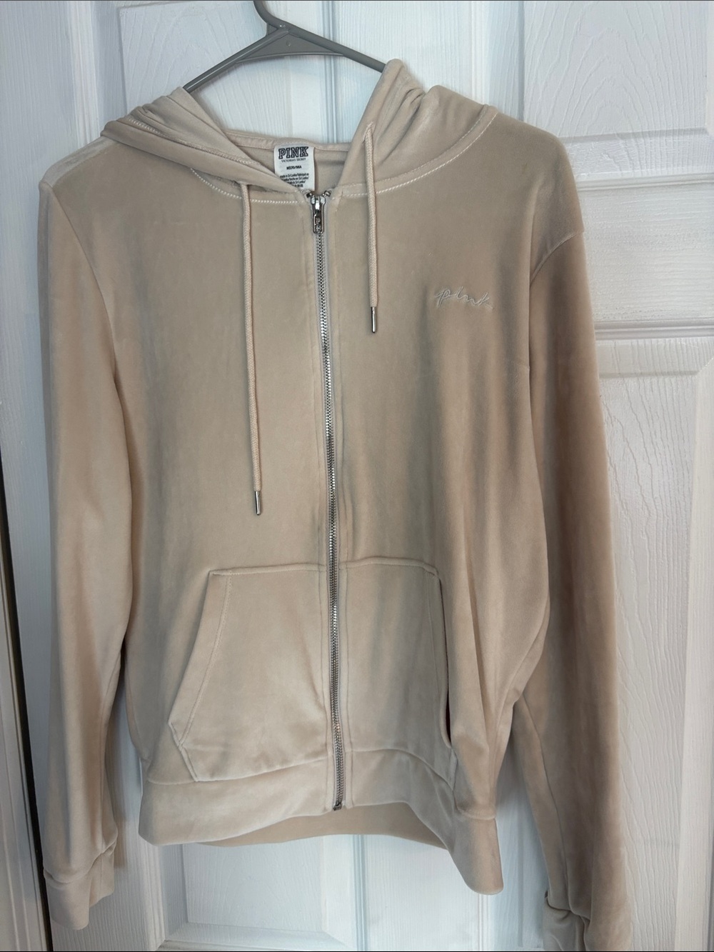 PINK Victoria's Secret Men’s Beige Velour Full-Zip Hoodie